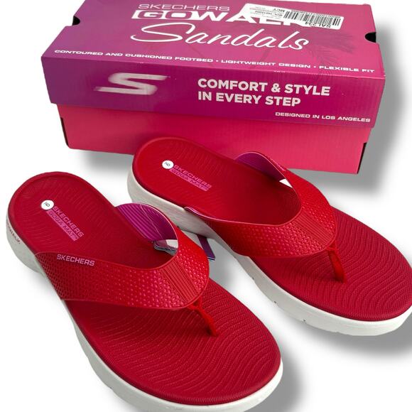 NEW Skechers Go Walk Flex Sandal Size 9 Eve 141457 Red Toe Post Flip Flops - Picture 6 of 13